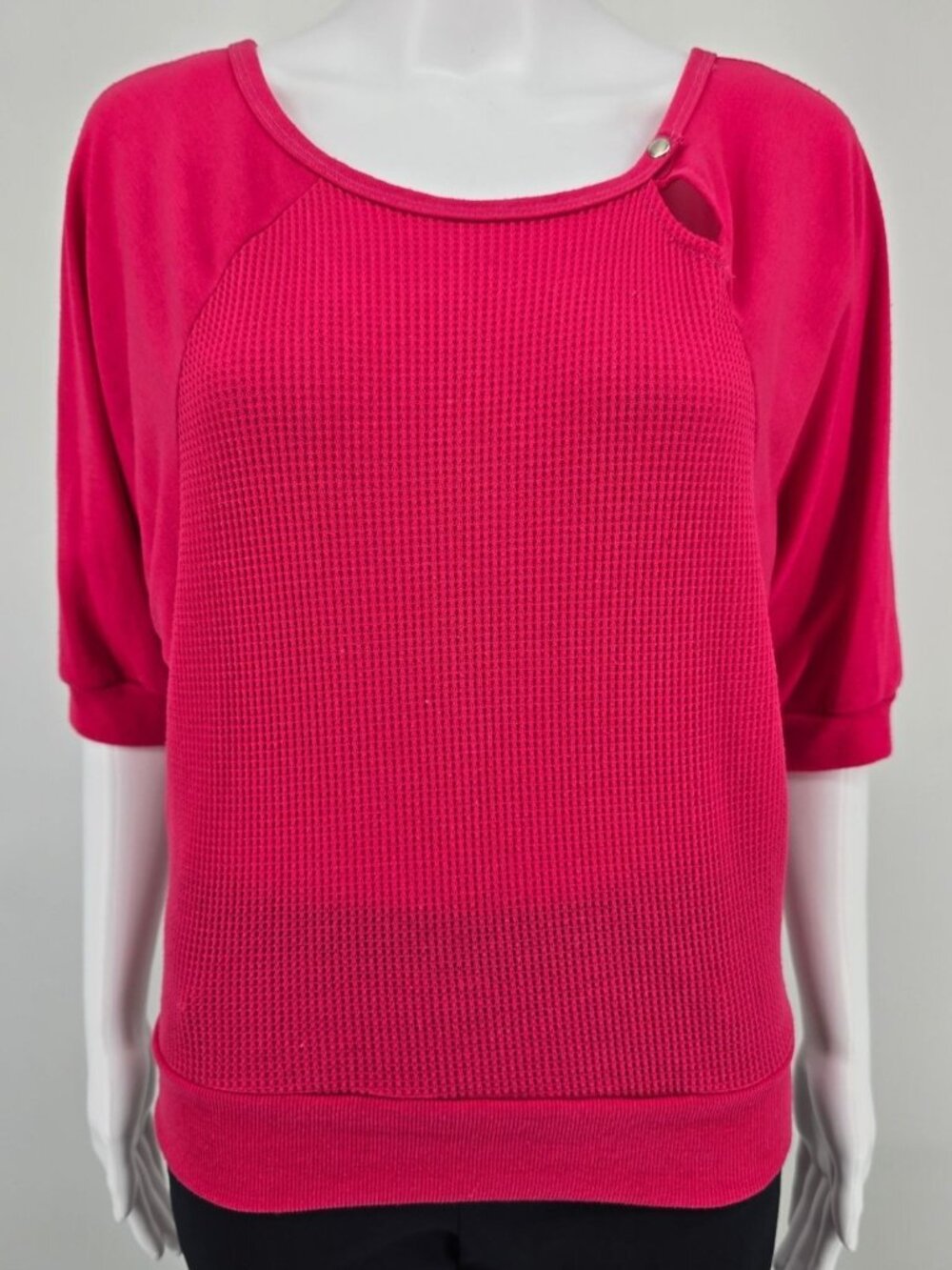 Vintage 1980s Miss Kalico California Pink Waffle Knit Batwing Pullover Top (M)